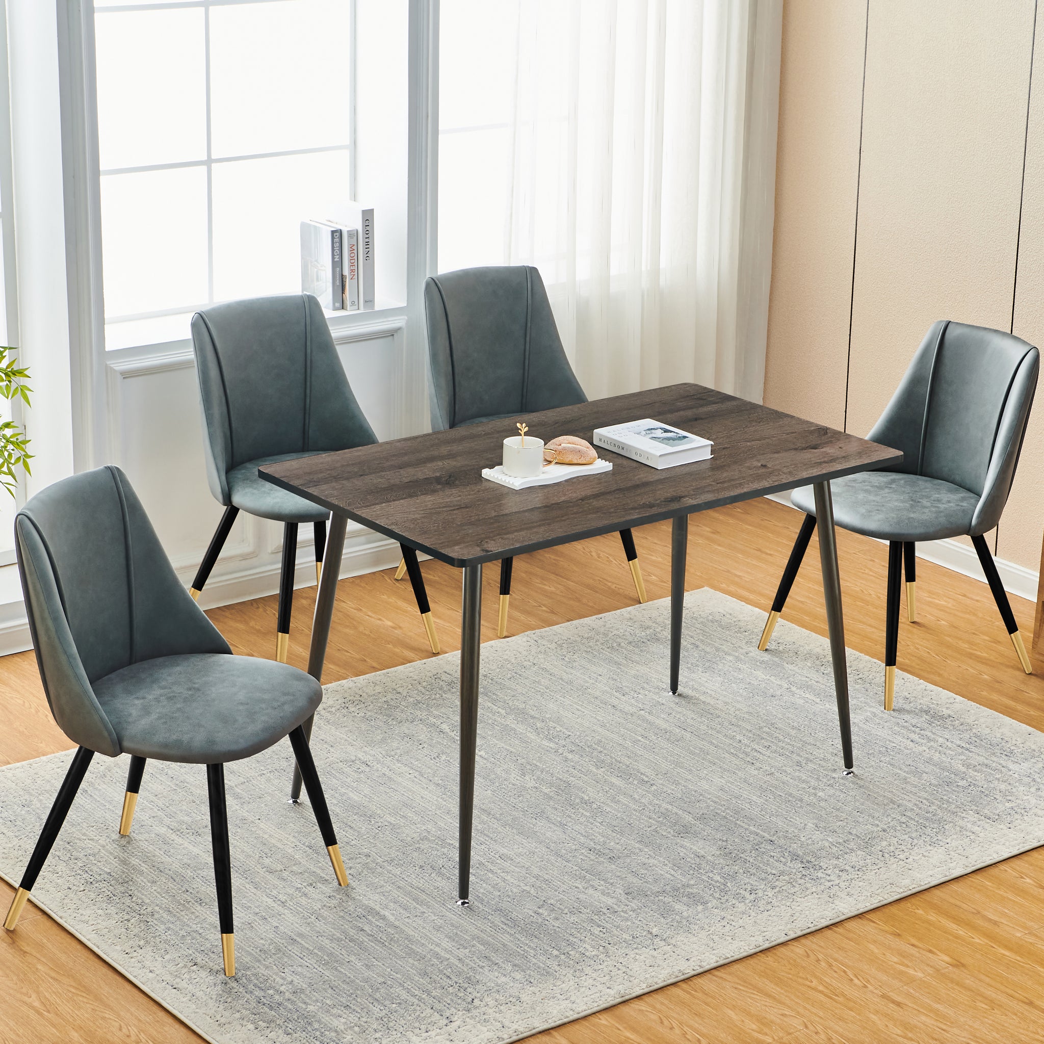 Homylin Dining Chairs Set of 2, Soft Suede Cushioned Modern Kitchen Chairs, Armless Lounge Chairs with Black and Gold Legs for Kitchens, Living and Dining Rooms, Dark Green.