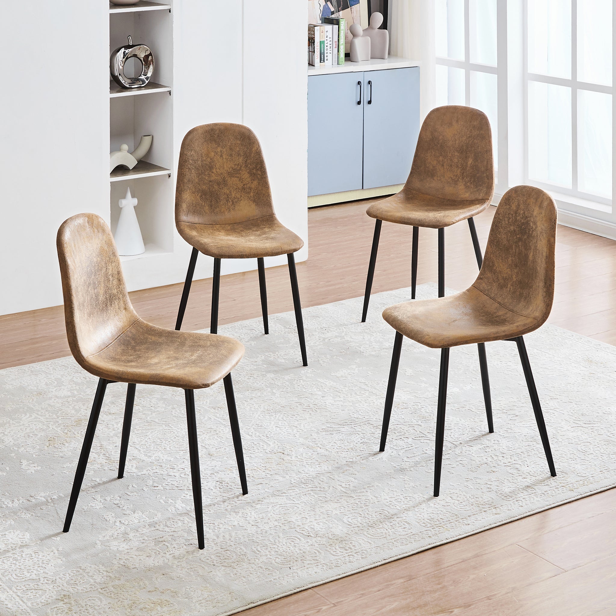 Homylin Dining Chairs Set of 4 Modern Mid-Century Style Dining Room Side Chairs Accent Chairs with Black Metal Legs Comfortable for Kitchen Lounge Farmhouse, Rustic Brown, 4PCS
