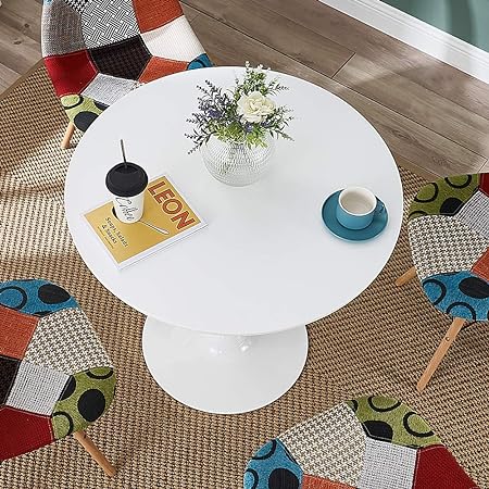 Homylin Round Dining Table, 80cm Tulip Dining Table Kitchen Dining Table 2-4 People with MDF Top and Pedestal Base, Mid-Century Side Table Coffee Table Office Table,White