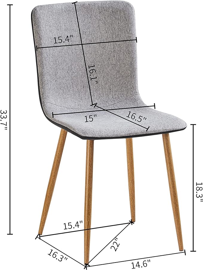 Homylin Dining Chair Set of 4, Scandinavian Accent Chairs Set Comfy Fabric Cushion Seat PU Back Side Chairs Kitchen Chairs with Sturdy Metal Legs for Kitchen, Dining, Living Room, Grey and Black