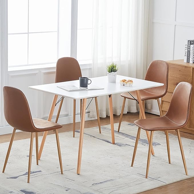 Homylin Dining Chairs Set of 4, Mid Century Modern Style PU Leather Chairs Accent Side Chairs for Kitchen, Dining Room, Living Room, Bedroom, Office Side Chairs, Brown