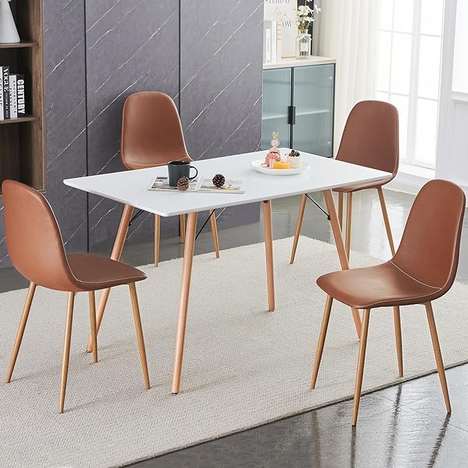Homylin Dining Chairs Set of 4, Mid Century Modern Style PU Leather Chairs Accent Side Chairs for Kitchen, Dining Room, Living Room, Bedroom, Office Side Chairs, Brown