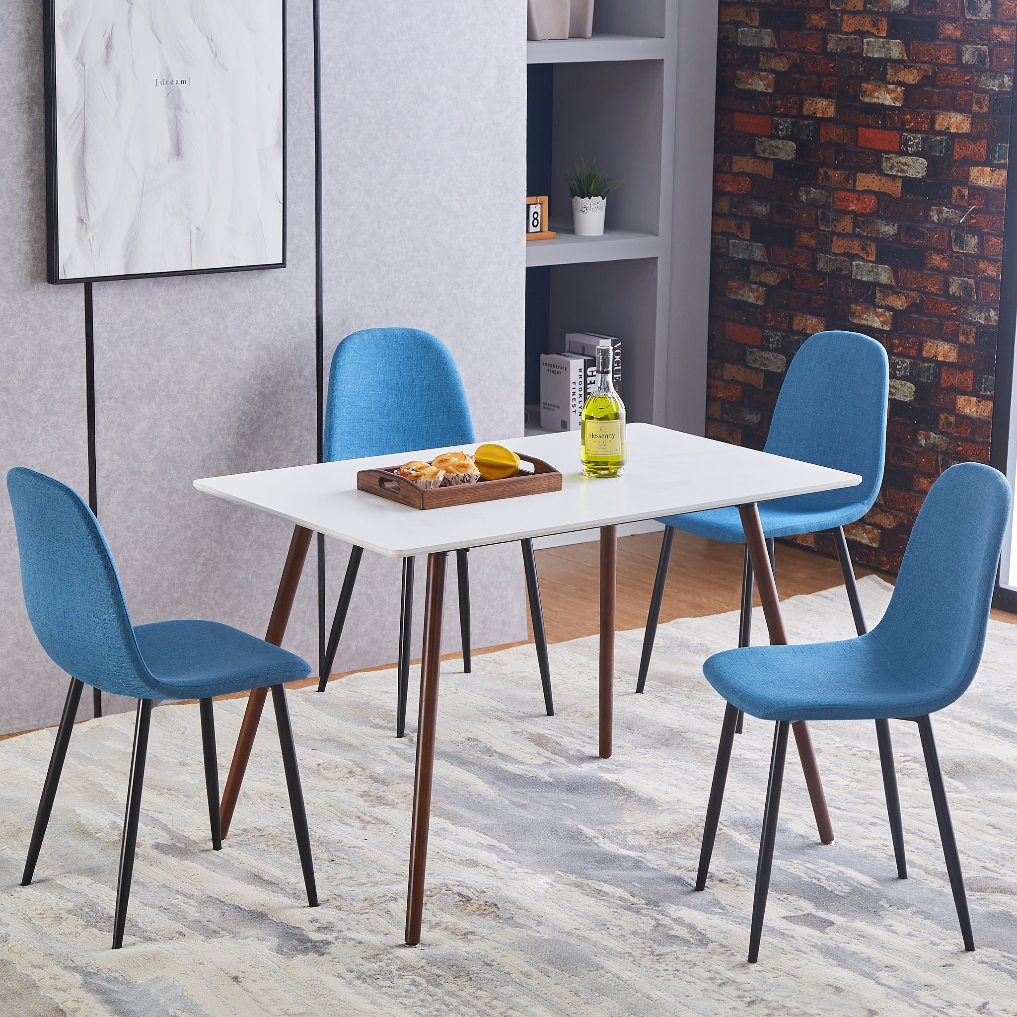 Homylin Dining Chairs Set of 4, Mid Century Modern Style Soft Fabric Chairs Accent Side Chairs for Kitchen, Dining Room, Living Room, Bedroom, Office Side Chairs, Blue