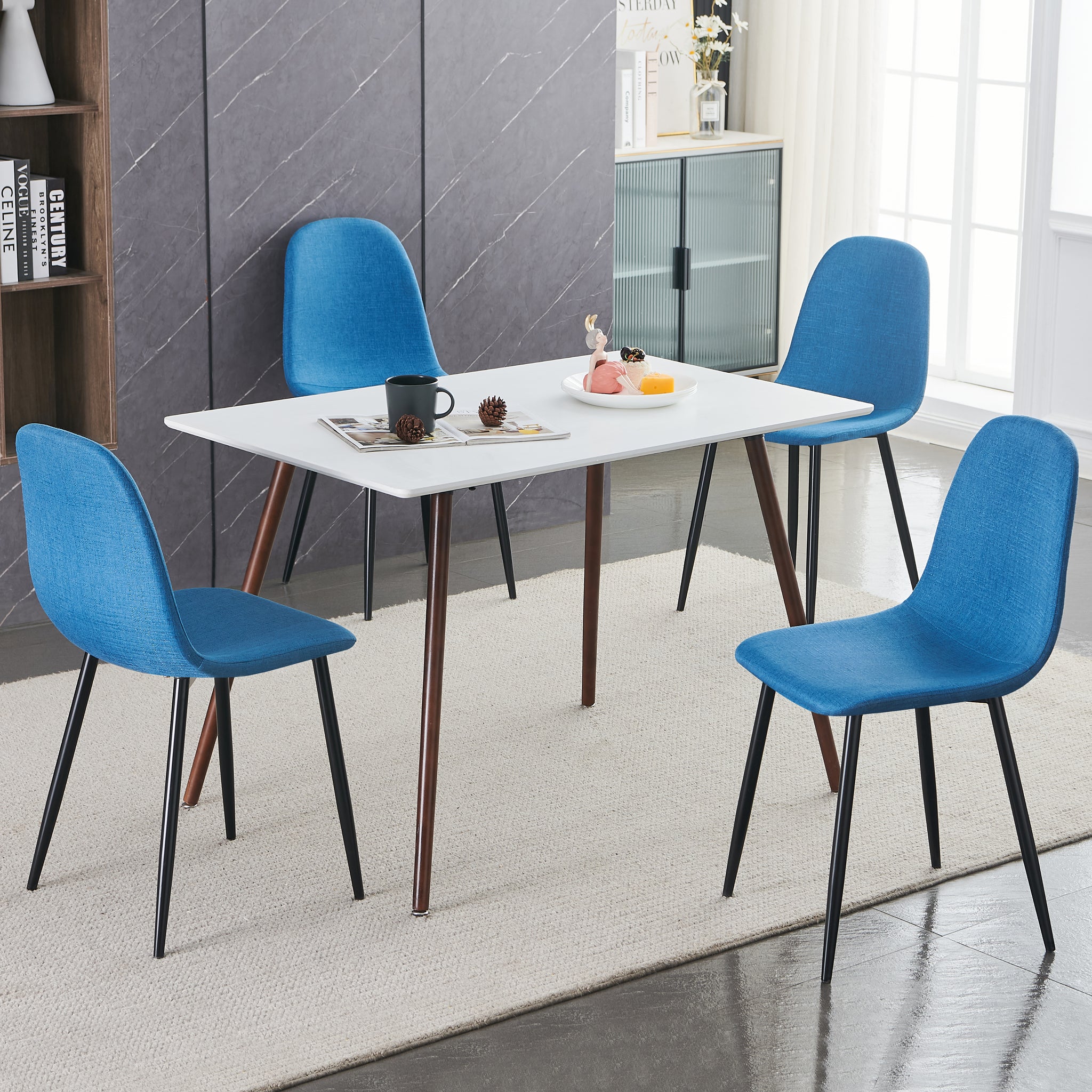 Homylin Dining Chairs Set of 4, Mid Century Modern Style Soft Fabric Chairs Accent Side Chairs for Kitchen, Dining Room, Living Room, Bedroom, Office Side Chairs, Blue