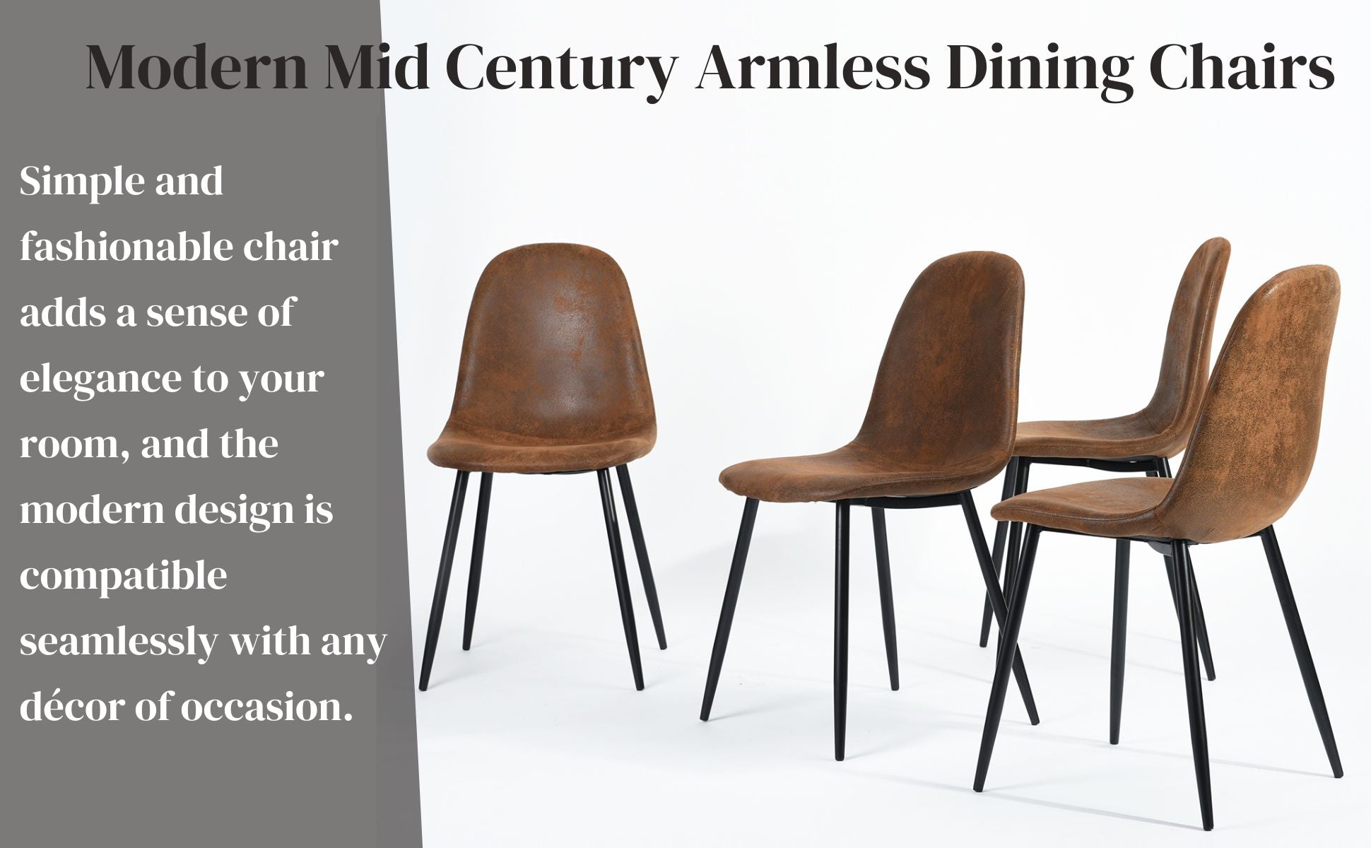 Homylin Dining Chairs Set of 4 Modern Mid-Century Style Dining Room Side Chairs Accent Chairs with Black Metal Legs Comfortable for Kitchen Lounge Farmhouse, Rustic Brown, 4PCS