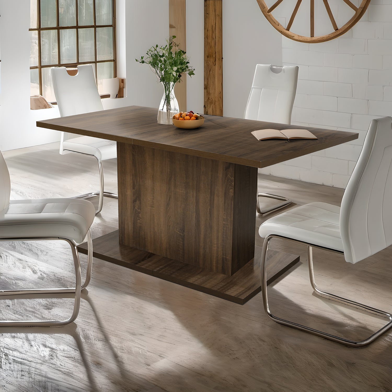 Homylin 63''Rectangular Dining Table Simplicity Kitchen Table with Wooden Pedestal Base Contemporary Living Room Dining Room Table Furniture, Seats Up to 6, Dark Brown