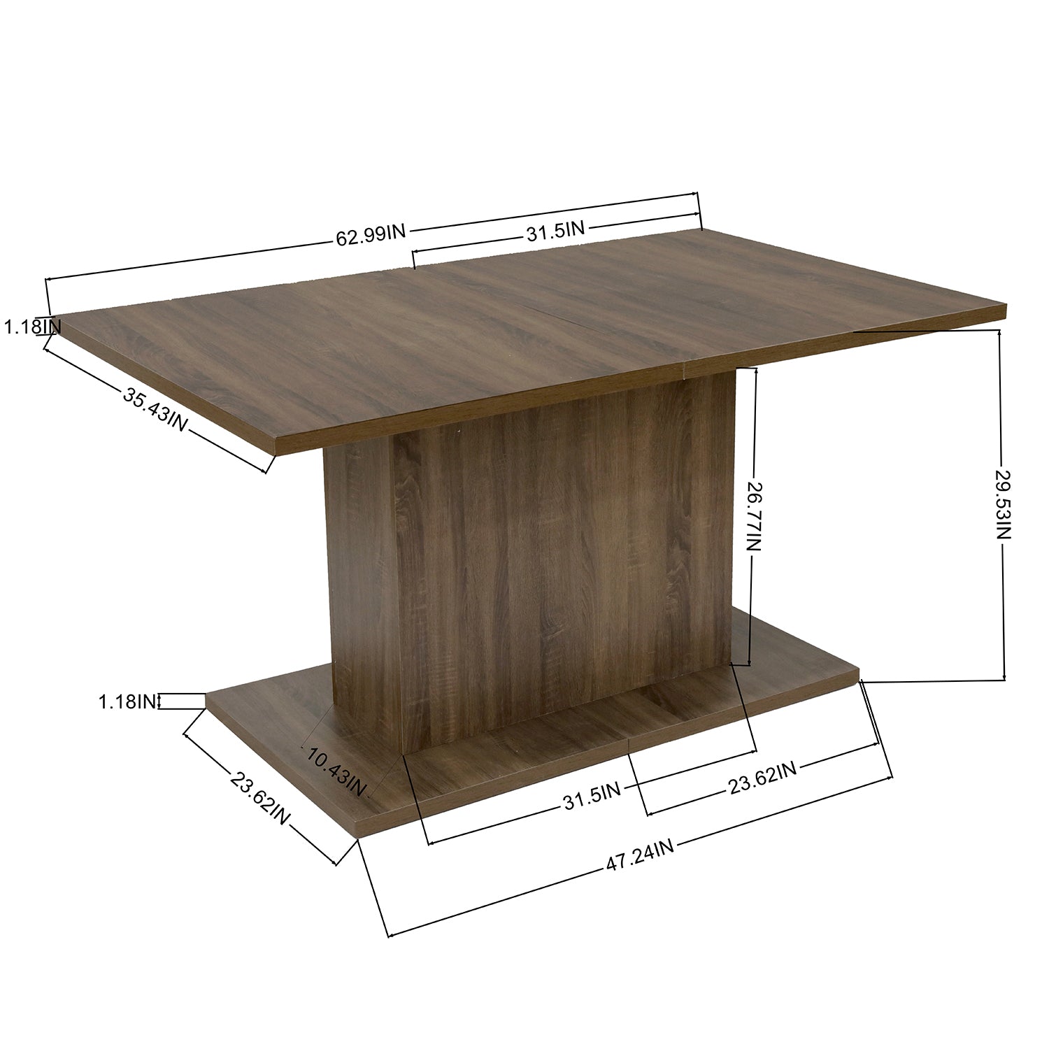 Homylin 63''Rectangular Dining Table Simplicity Kitchen Table with Wooden Pedestal Base Contemporary Living Room Dining Room Table Furniture, Seats Up to 6, Dark Brown