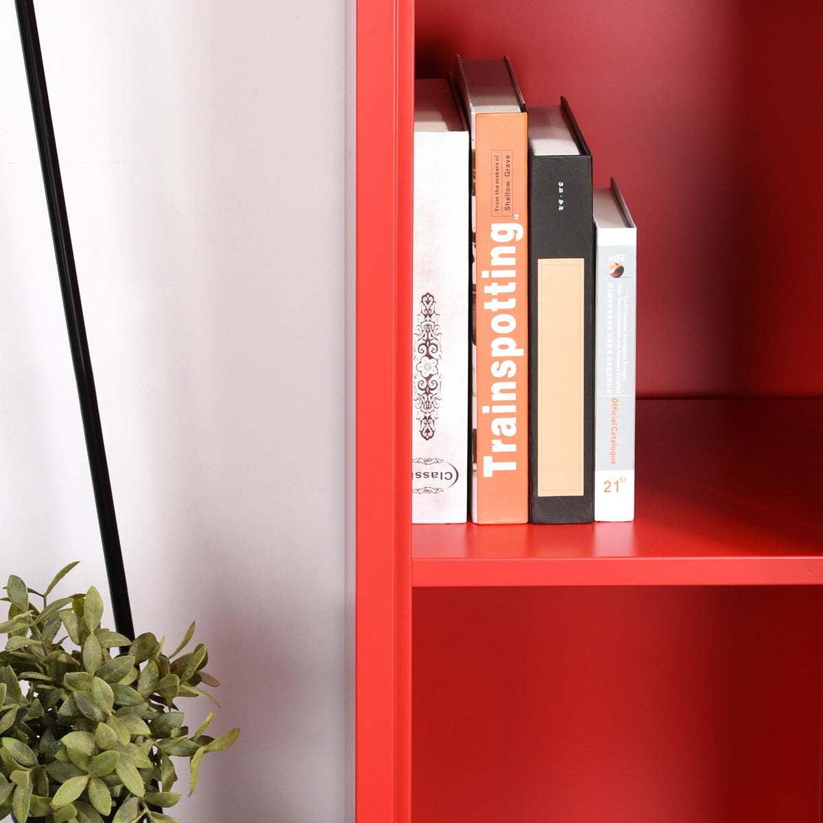Homylin Commercial Metal File Organizer Home Office Metal Storage Cabinet, 1 Door 3 Shelf, Red