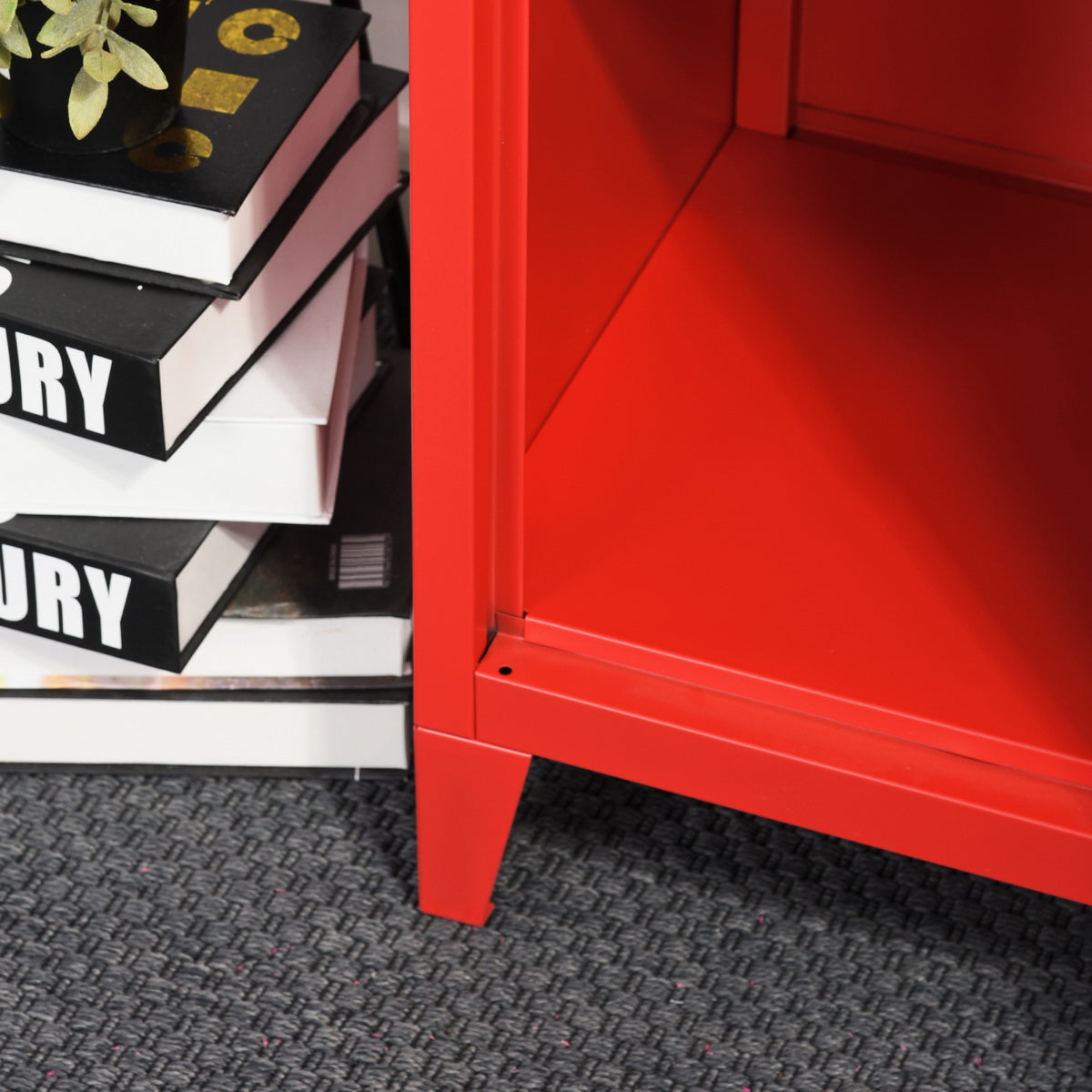 Homylin Commercial Metal File Organizer Home Office Metal Storage Cabinet, 1 Door 3 Shelf, Red