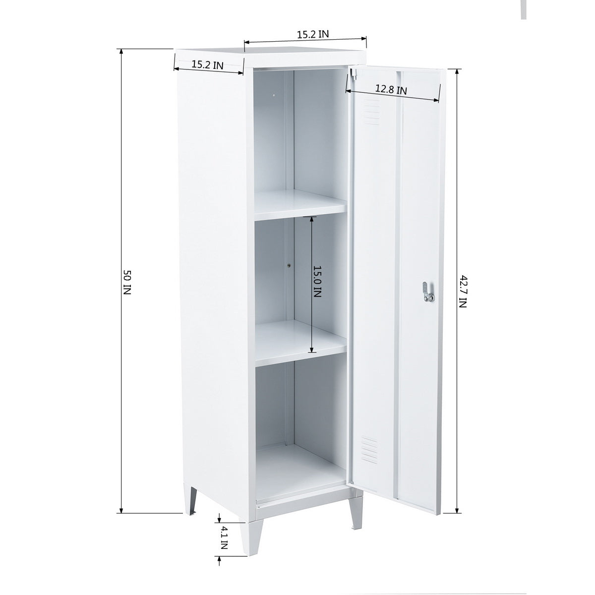 Homylin Commercial Metal File Organizer Home Office Metal Storage Cabinet, 1 Door 3 Shelves, White