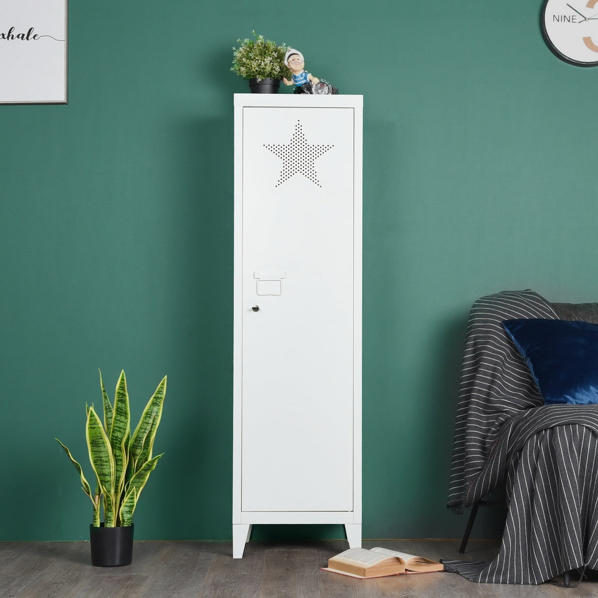 Homylin Commercial Metal File Organizer Home Office Metal Storage Cabinet, 1 Door 3 Shelves, White StarsHOMYLIN Commercial Metal File Organizer Home Office Metal Storage Cabinet, 1 Door 3 Shelves, White Stars
