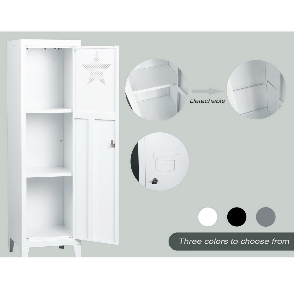 Homylin Commercial Metal File Organizer Home Office Metal Storage Cabinet, 1 Door 3 Shelves, White StarsHOMYLIN Commercial Metal File Organizer Home Office Metal Storage Cabinet, 1 Door 3 Shelves, White Stars