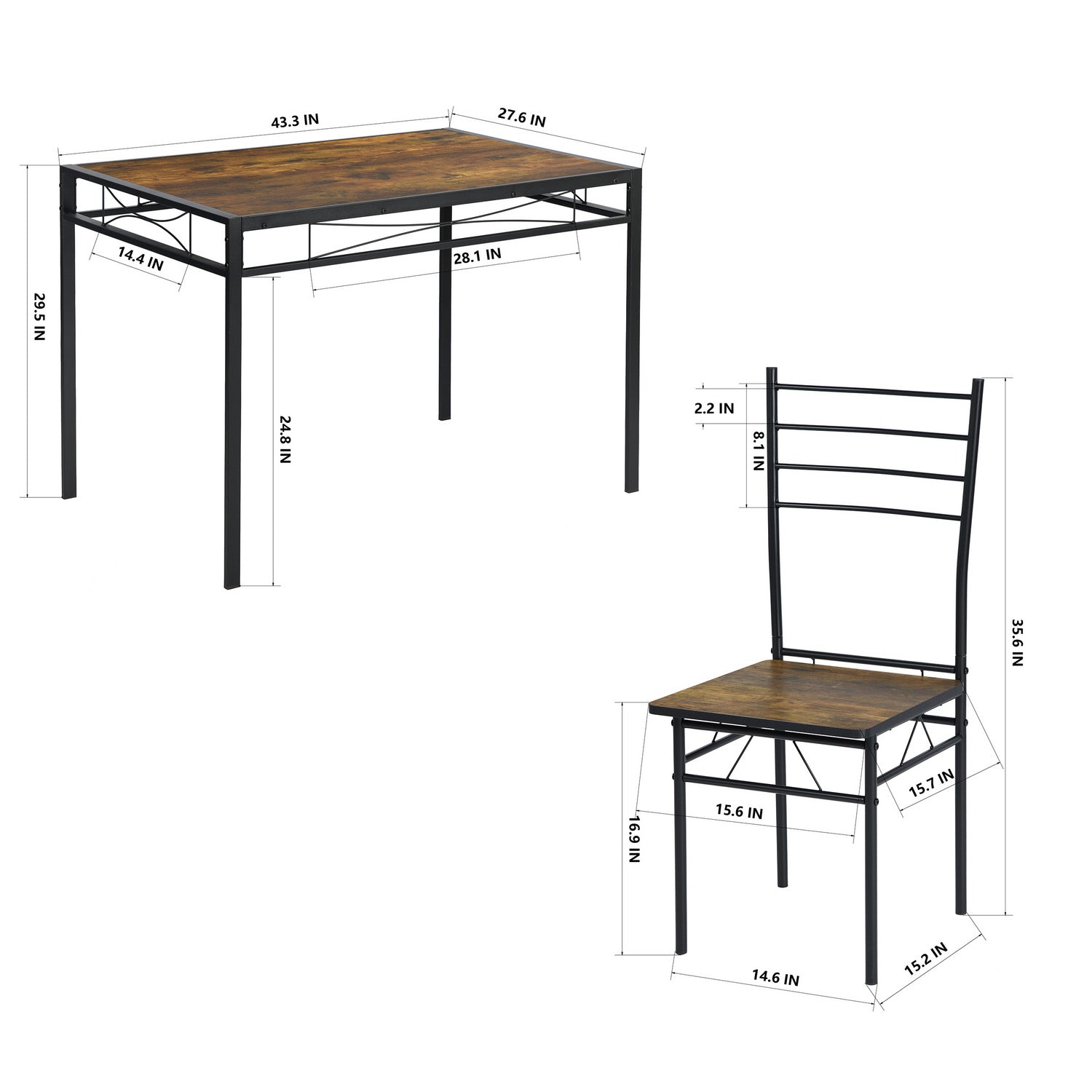 Homylin Dining Table 5 Piece Set, Dining Set for 4, Modern Rectangular Table and 4 Chairs Set for Kitchen, Dining Room, Breakfast, Dining Room Chairs Set of 4, Vintage