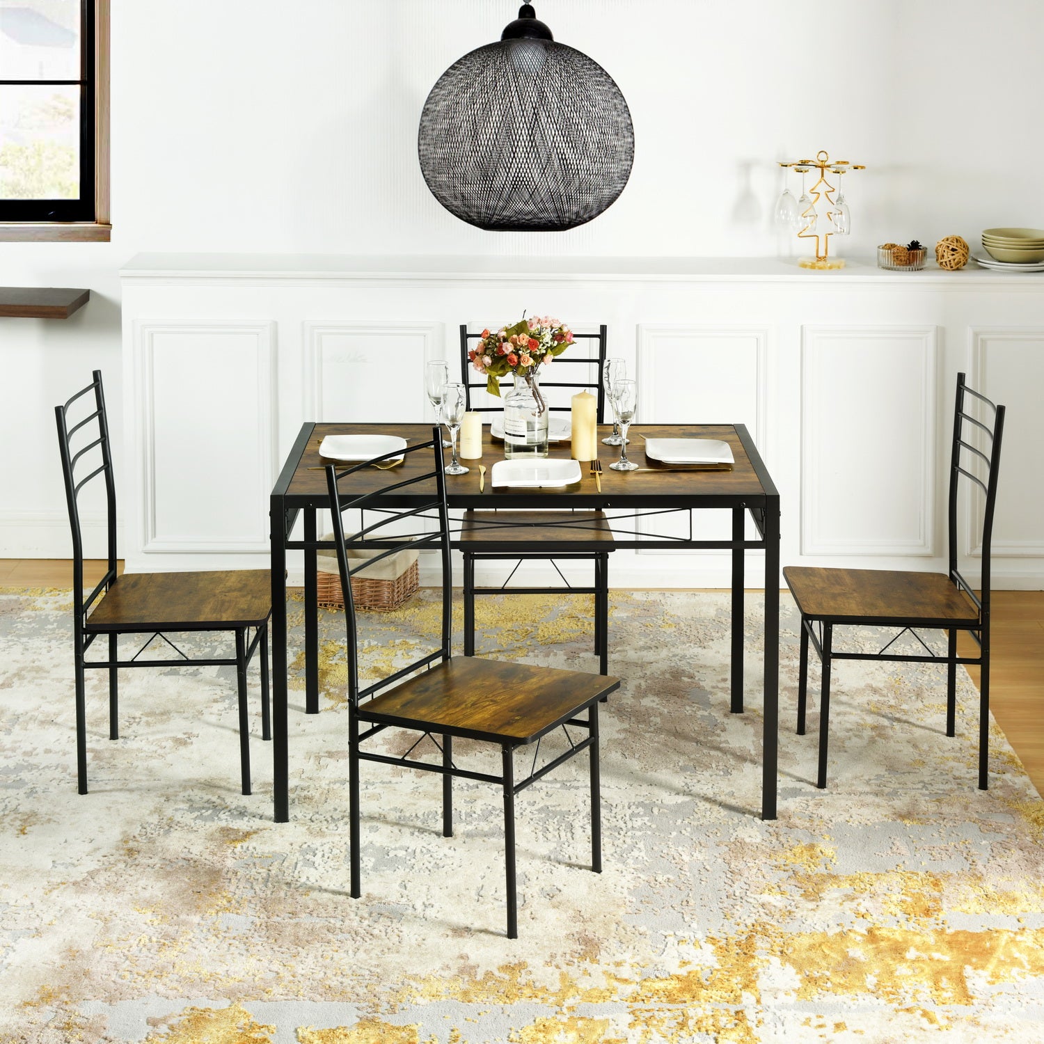 Homylin Dining Table for 4, Retro Style Industrial Minimalist Design For Dining Room Kitchen Condominiums Party Cafe Small  Space 43.3 x 27.6 x 29.5 IN Brown