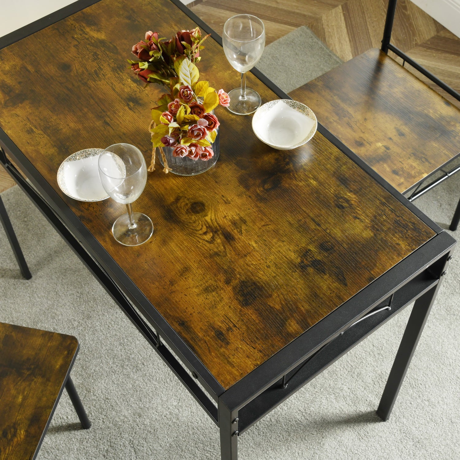 Homylin Dining Table 5 Piece Set, Dining Set for 4, Modern Rectangular Table and 4 Chairs Set for Kitchen, Dining Room, Breakfast, Dining Room Chairs Set of 4, Vintage