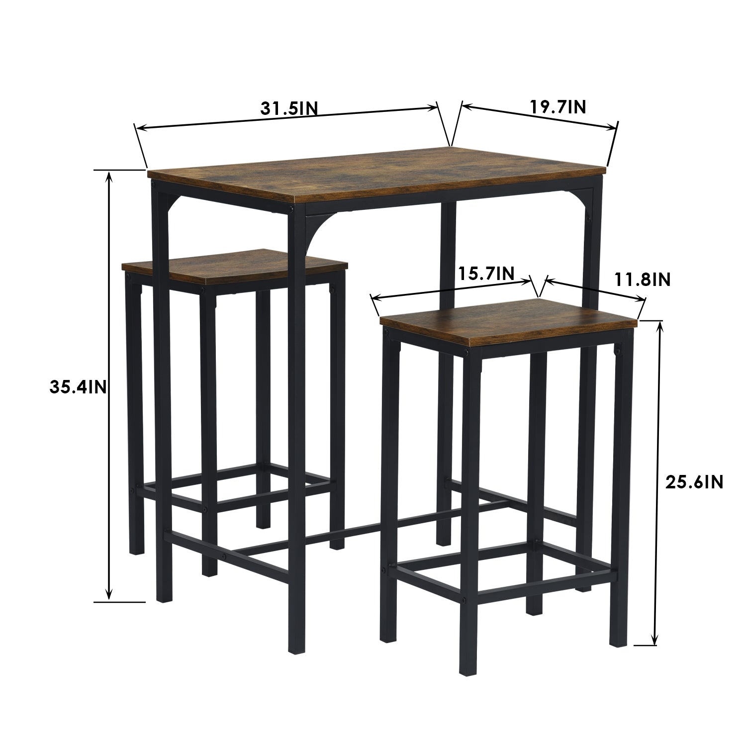 Homylin Bar Dining Table 3 Piece Set, Bar Benches and Bar Table Bar Set Bar Table and 2 Chairs, Industrial Style Bar Set for Living Room, Kitchen and Bar. Vintage