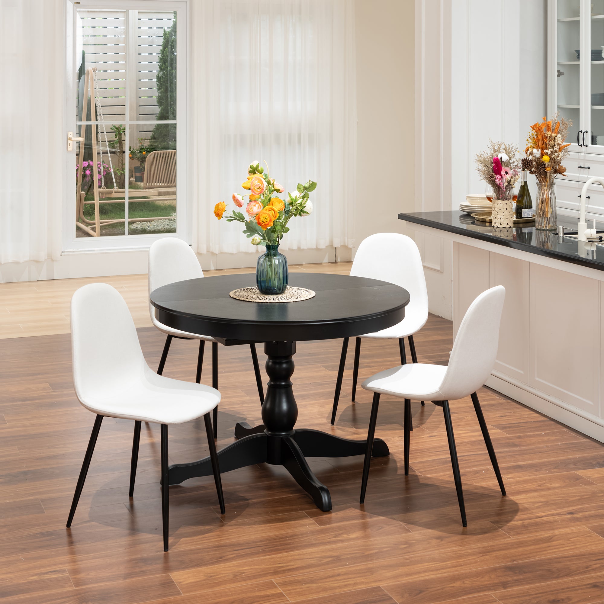 Homylin Dining Chairs (Set of 4), Mid-Century Modern Dining Chairs with Black Iron Legs and Linen Foam Cushions, Kitchen Chairs for Living Room Bedroom Outdoor Relaxation, Beige