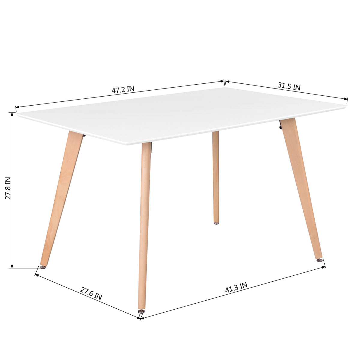 Homylin Modern Minimalist Rectangular Dining Table Modern Dining Table with Wooden Legs for Small Spaces for 2-6 Persons, Suitable for Restaurants, Kitchens, White