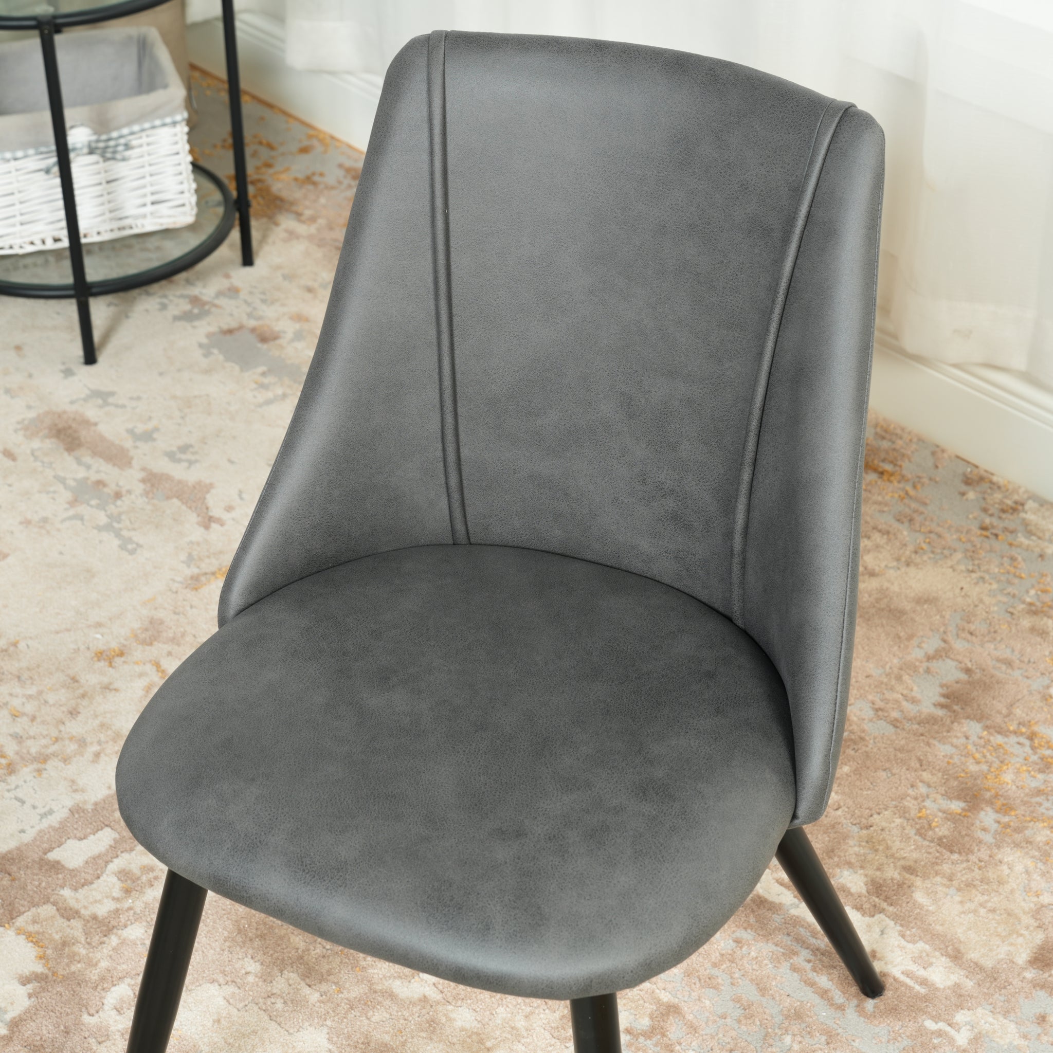 Homylin Dining Chairs Set of 2, Soft Suede Cushioned Modern Kitchen Chairs, Armless Lounge Chairs with Black and Gold Legs for Kitchens, Living Rooms and Dining Rooms, Dark Gray