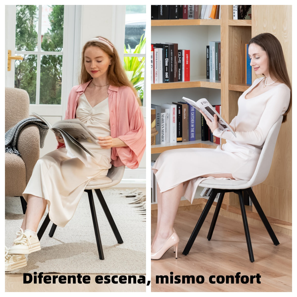 Homylin Dining Chairs set of 4, Stylish Swivel Kitchen Chairs with Comfortable Upholstered Seat for Home Kitchen Dining Room Reception Meeting Room, Beige