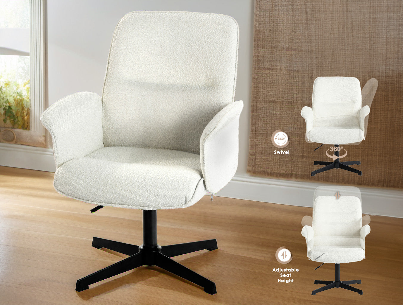 Homylin Dining Chairs set of 4, Stylish Swivel Kitchen Chairs with Comfortable Upholstered Seat for Home Kitchen Dining Room Reception Meeting Room, Beige