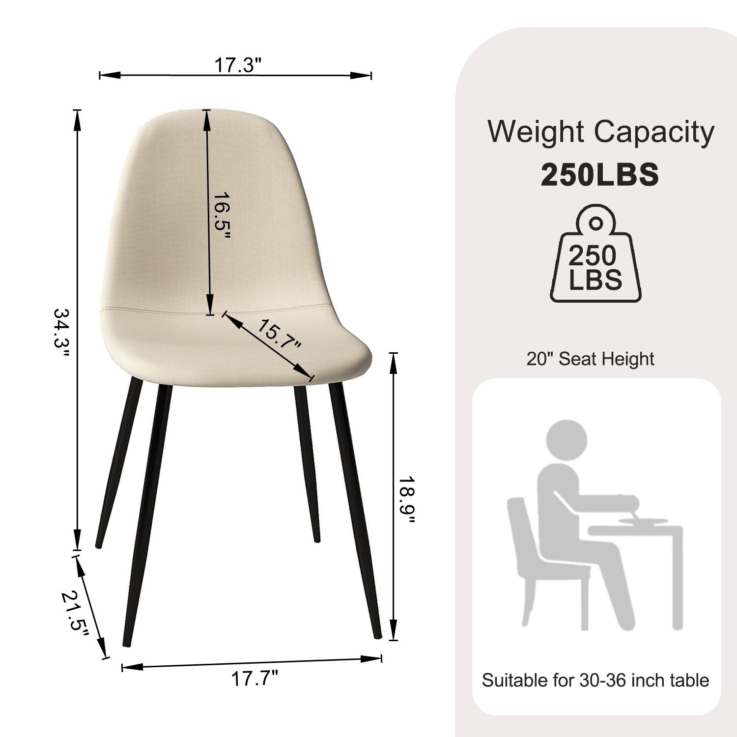 Homylin Dining Chairs (Set of 4), Mid-Century Modern Dining Chairs with Black Iron Legs and Linen Foam Cushions, Kitchen Chairs for Living Room Bedroom Outdoor Relaxation, Beige