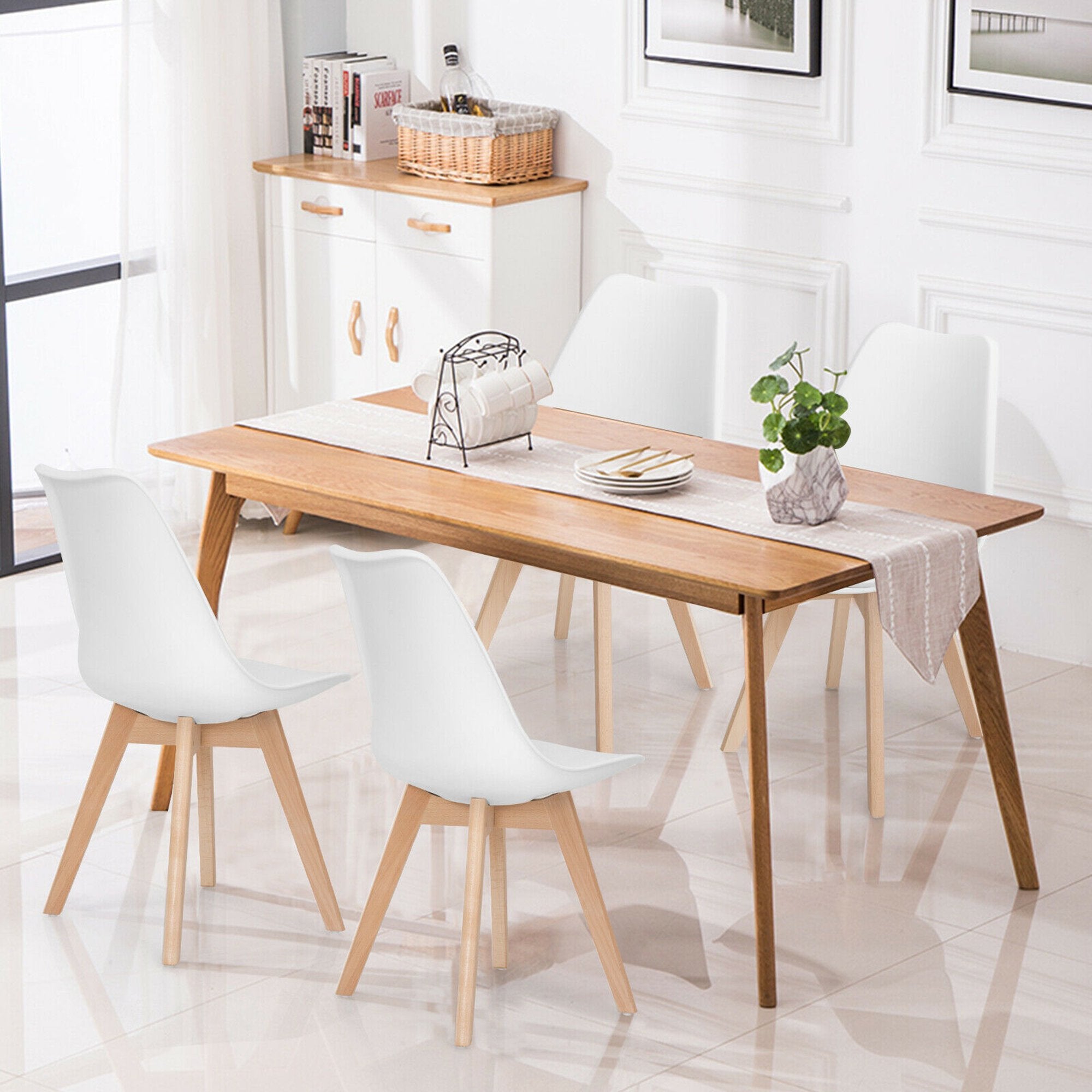 Juego de 4 sillas de comedor tapizadas Homylin Sillas auxiliares de PU en blanco