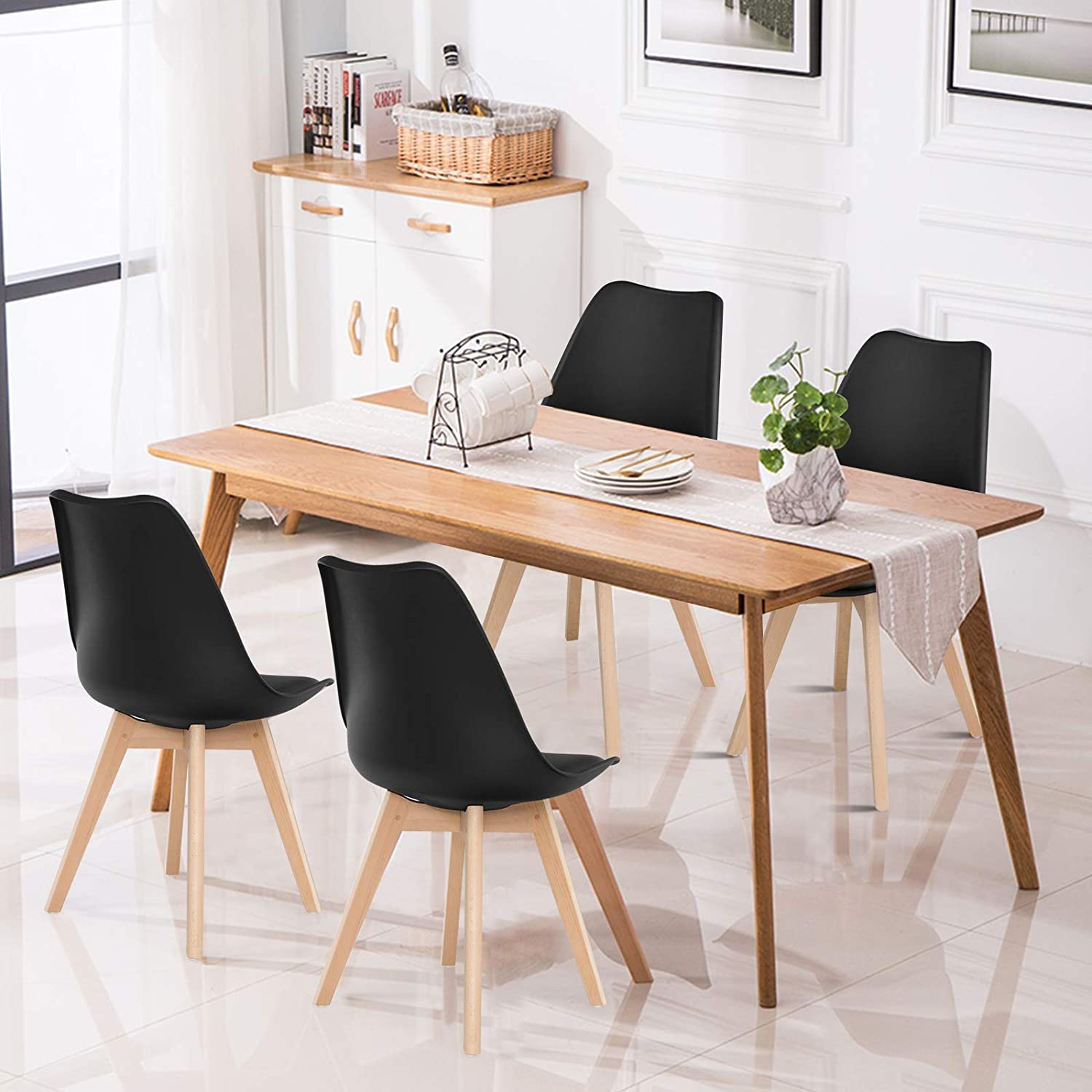 Juego de 4 sillas de comedor tapizadas Homylin PU en negro