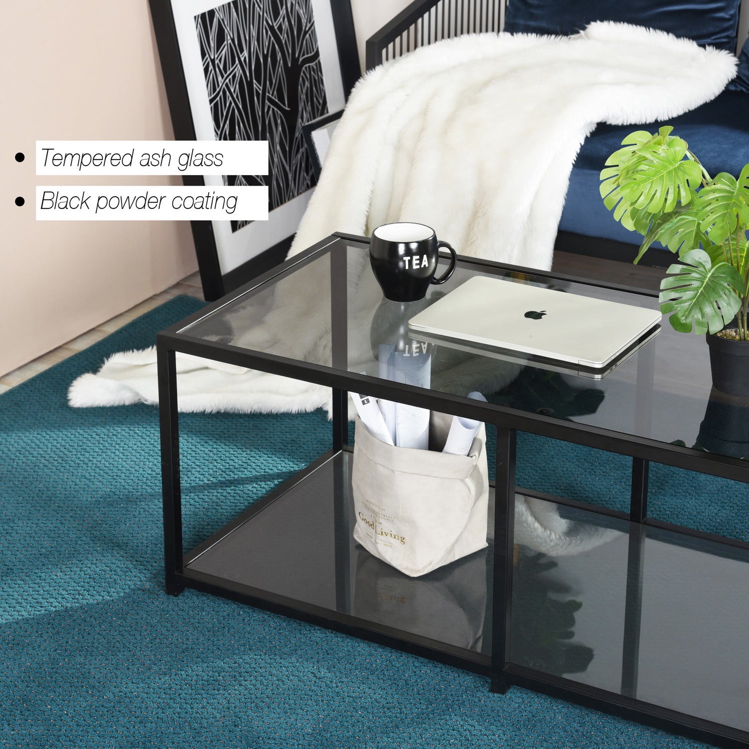 Table basse Homylin Modern Retangle 110x50x42cm gris fumé