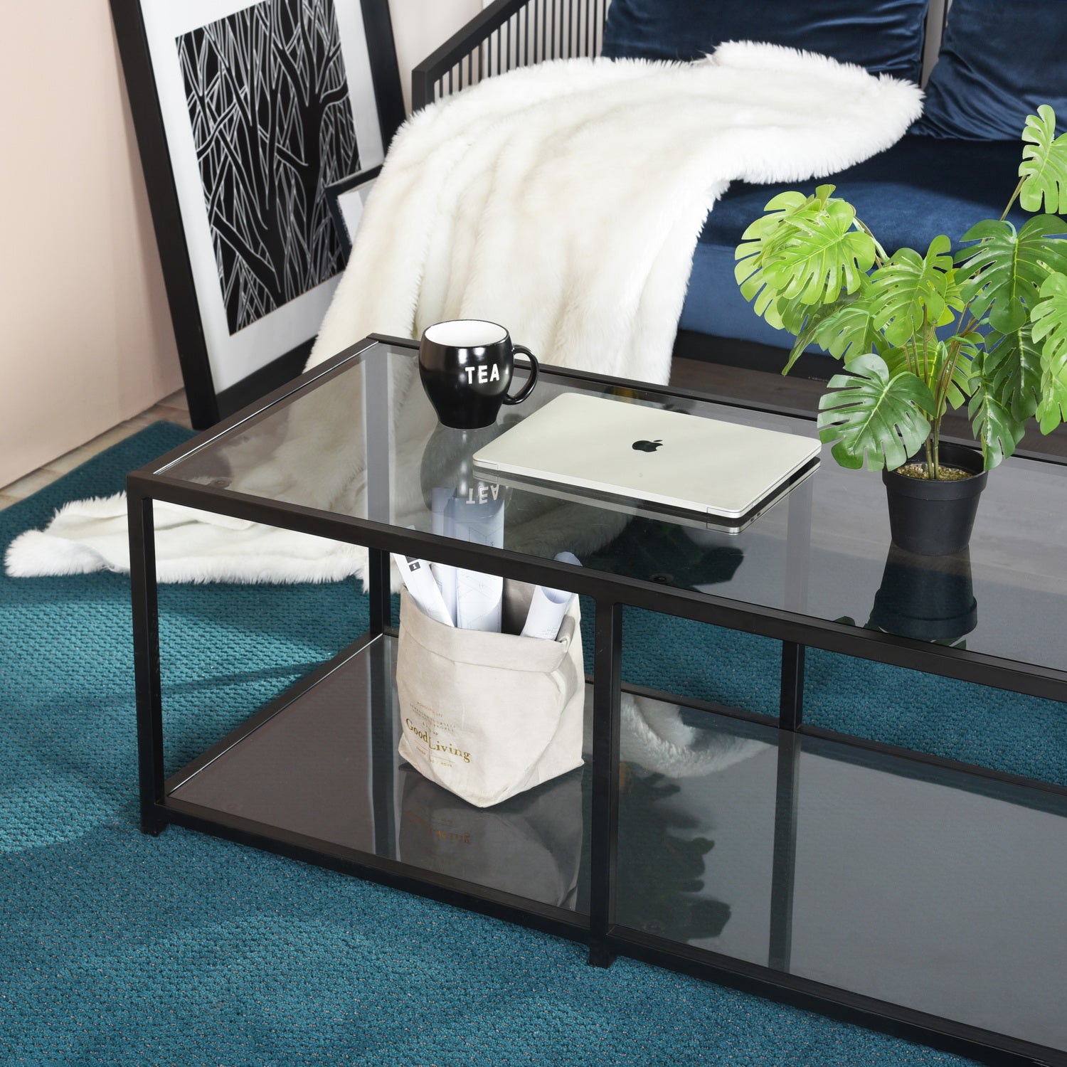 Table basse Homylin Modern Retangle 110x50x42cm gris fumé