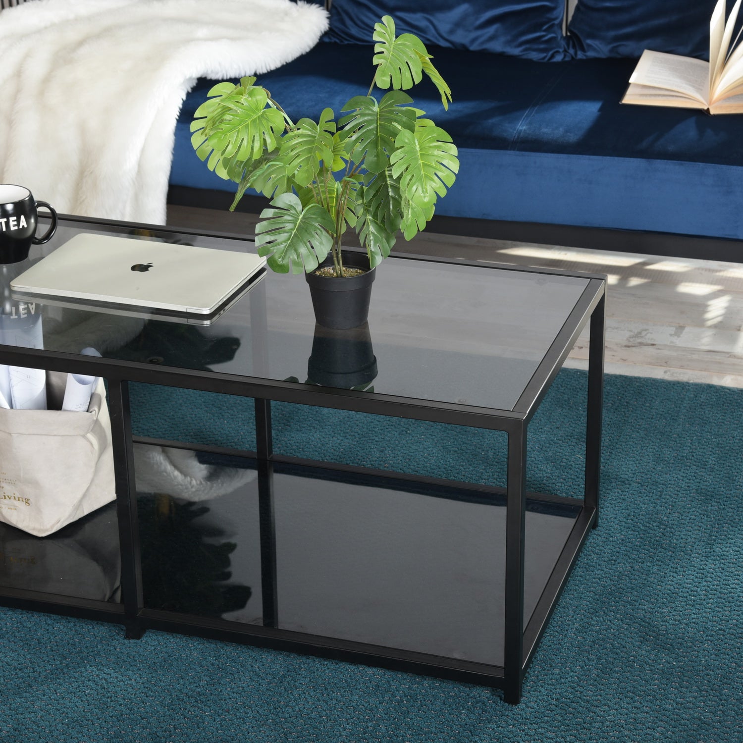 Table basse Homylin Modern Retangle 110x50x42cm gris fumé