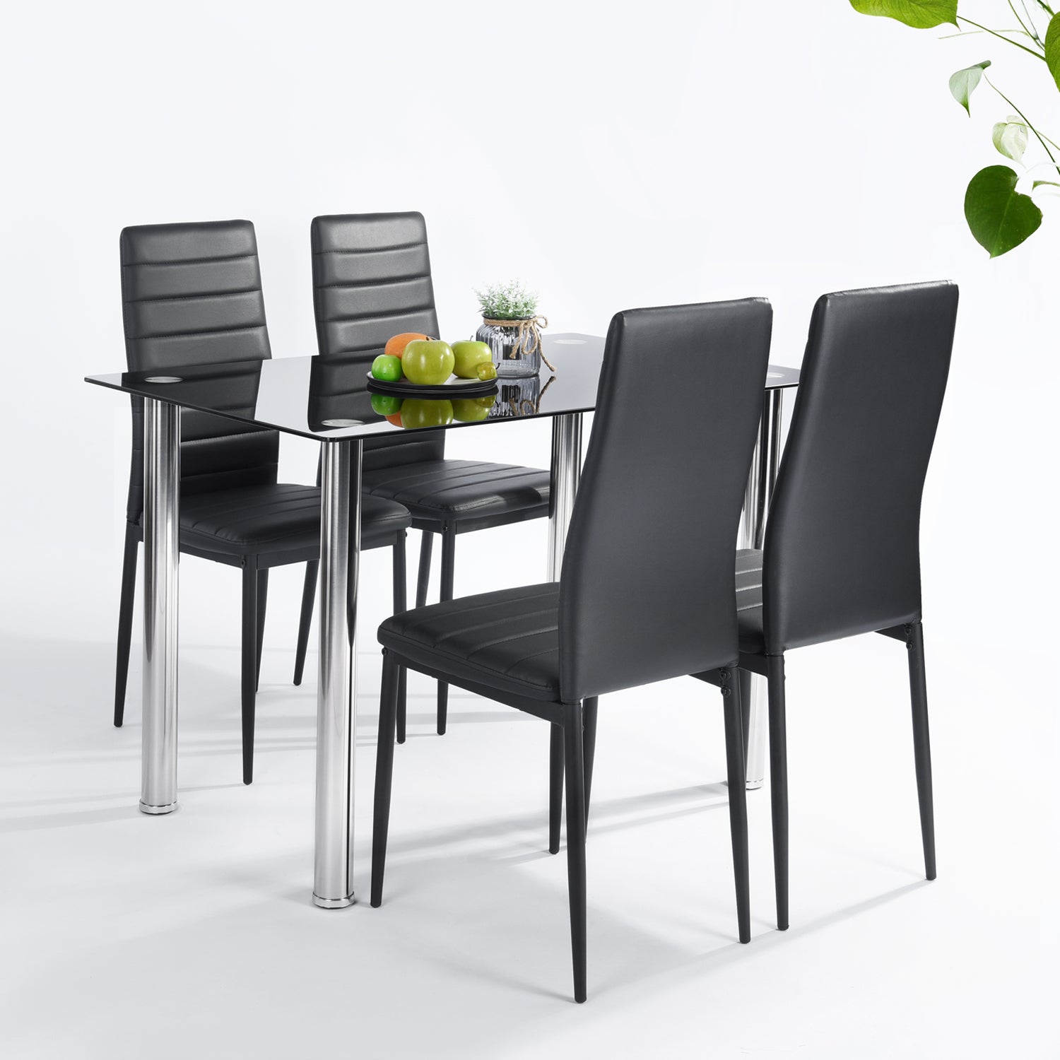 Homylin Gehärtetes Glas Schwarz 5-teiliges Esstisch-Set